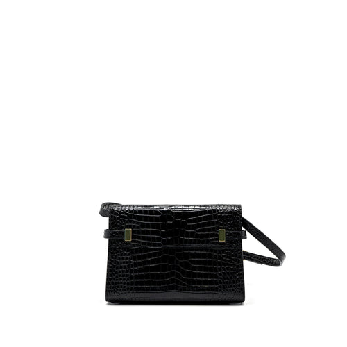 SAINT LAURENT MANHATTAN SHOULDER BAG CROCODILE-EMBOSSED BLACK GHW