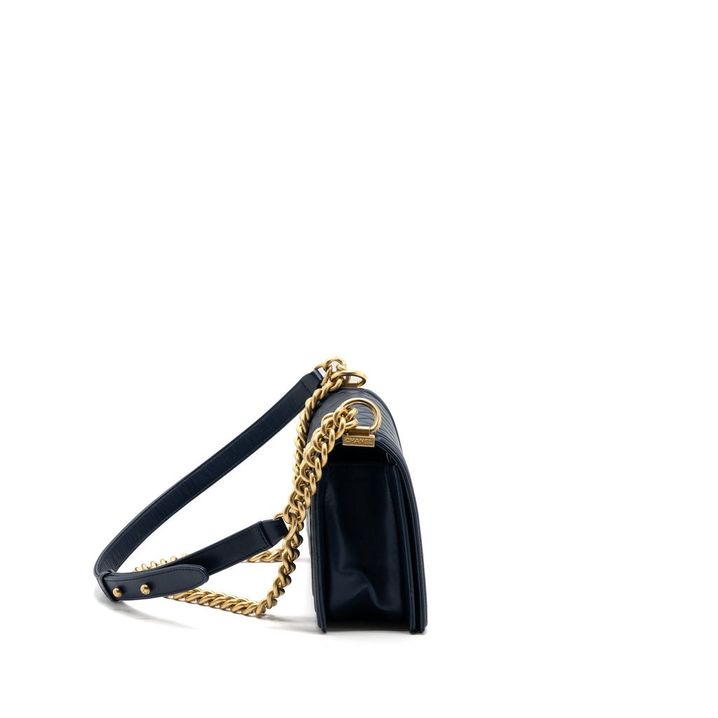 CHANEL MEDIUM BOY BAG LAMBSKIN DARK BLUE GHW