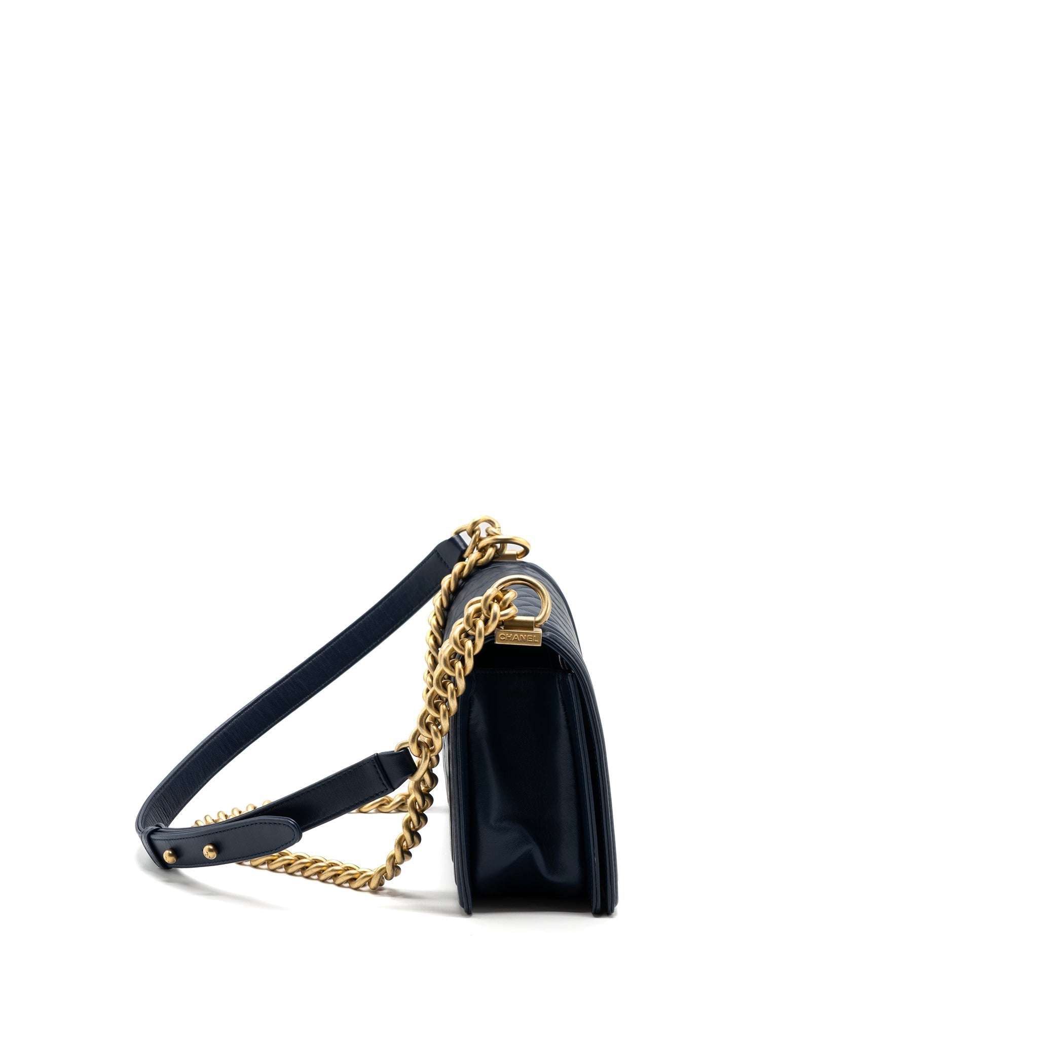 CHANEL MEDIUM BOY BAG LAMBSKIN DARK BLUE GHW