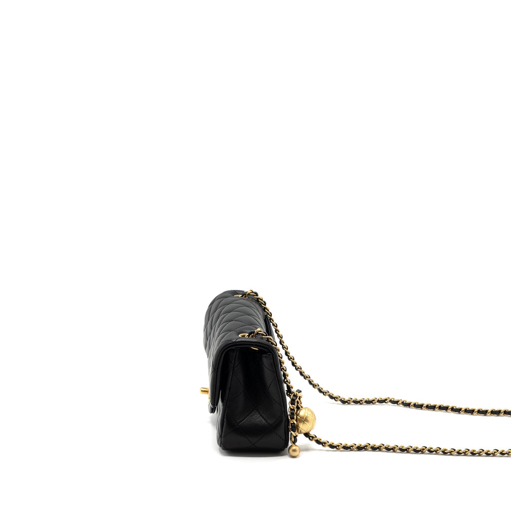 CHANEL 23K PEARL CRUSH MINI RECTANGULAR FLAP BAG LAMBSKIN BLACK GHW (MICROCHIP)