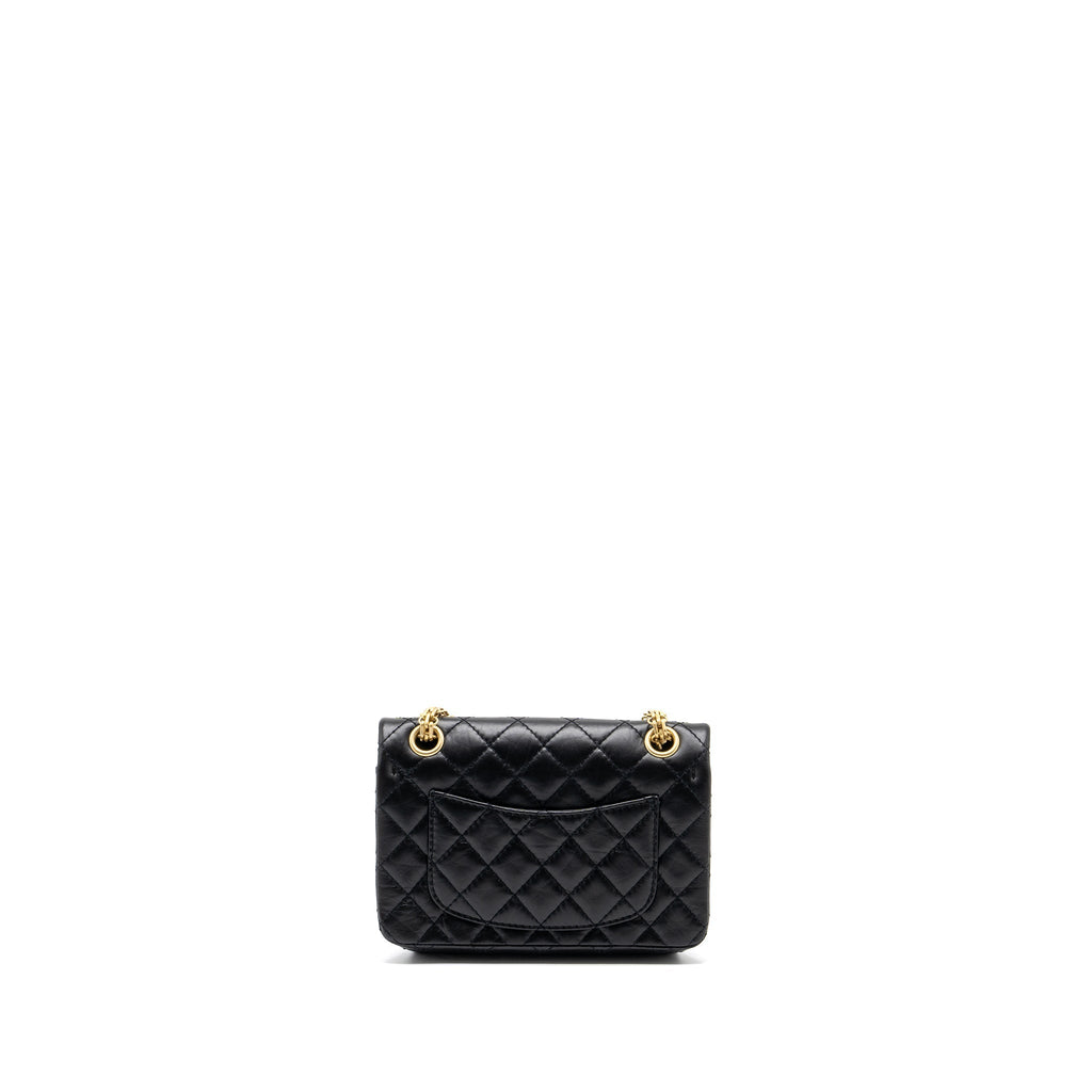 CHANEL MINI 2.55 REISSUE FLAP BAG AGED CALFSKIN BLACK GHW (MICROCHIP)