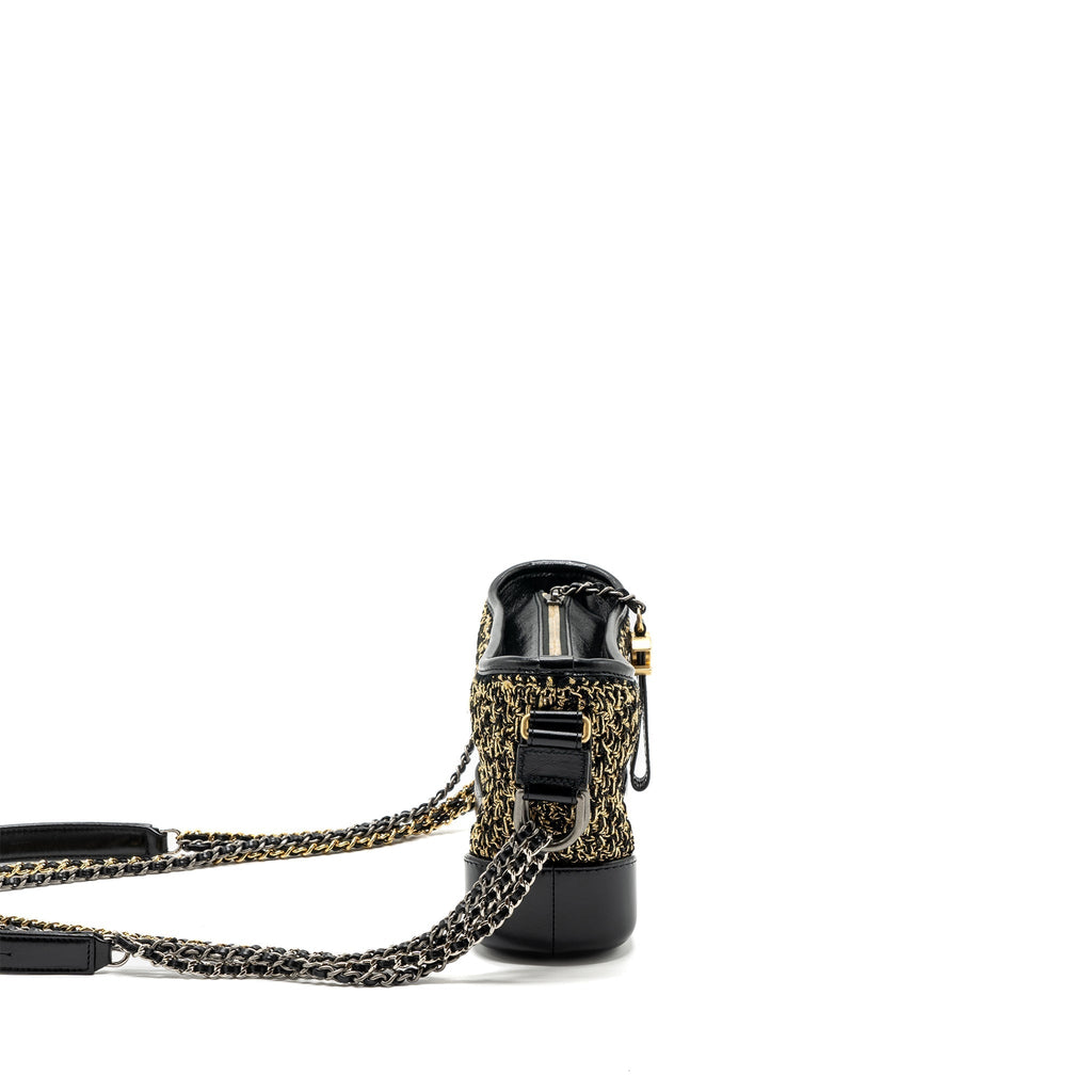 CHANEL SMALL GABRIELLE HOBO BAG LIMITED EDITION FABRIC/CALFSKIN BLACK / GOLD MULTICOLOUR HARDWARE