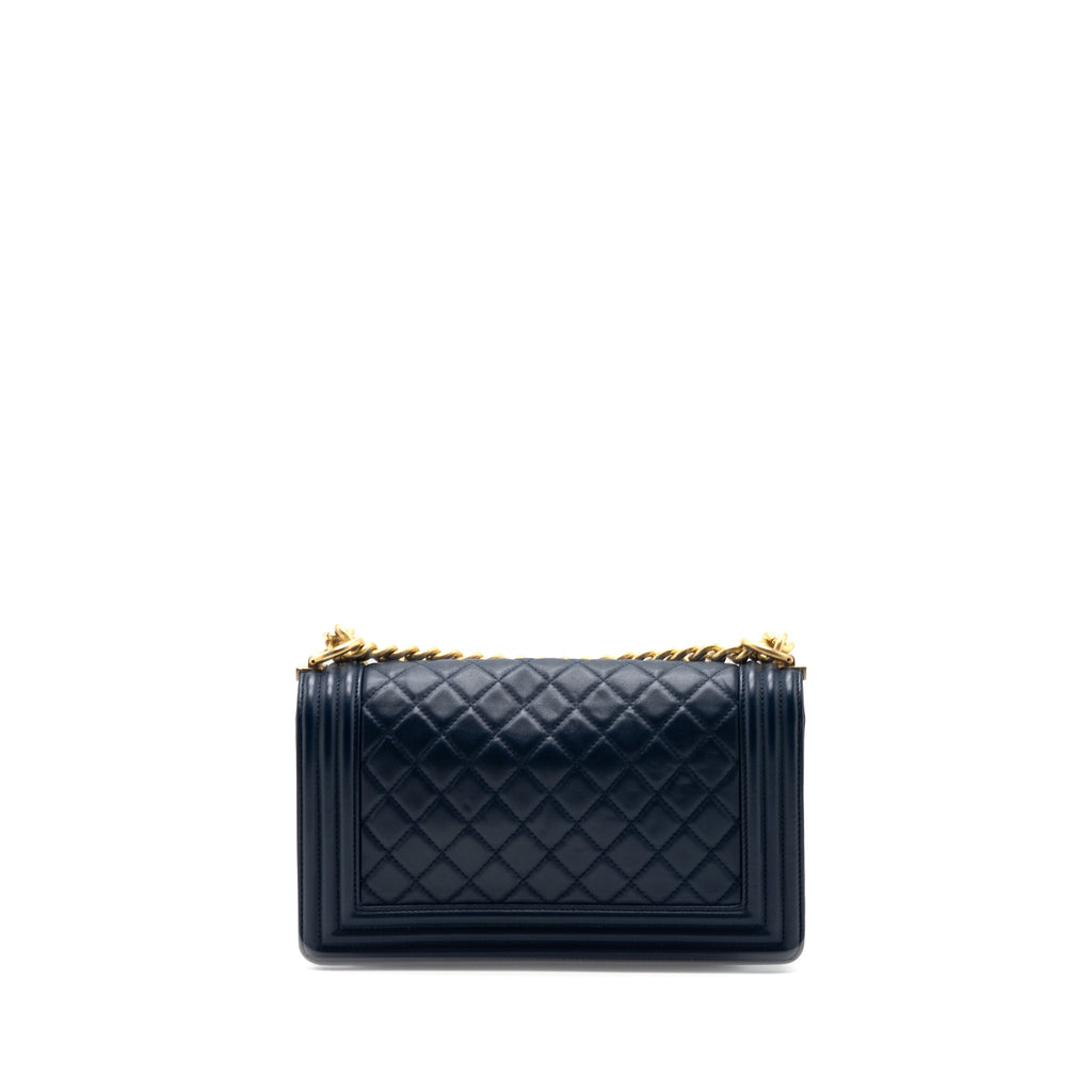 CHANEL MEDIUM BOY BAG LAMBSKIN DARK BLUE GHW