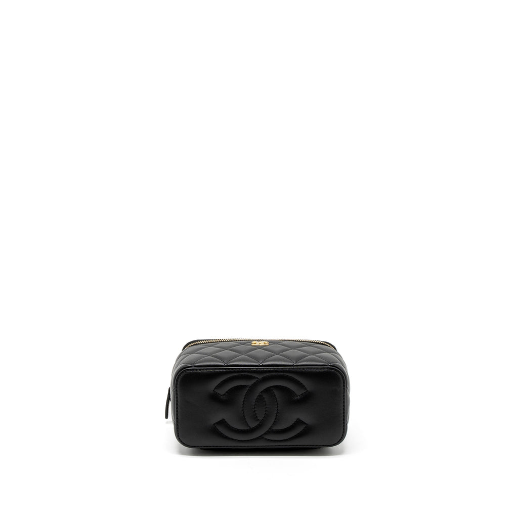 CHANEL PEARL CRUSH LONG VANITY WITH CHAIN LAMBSKIN BLACK GHW (MICROCHIP)