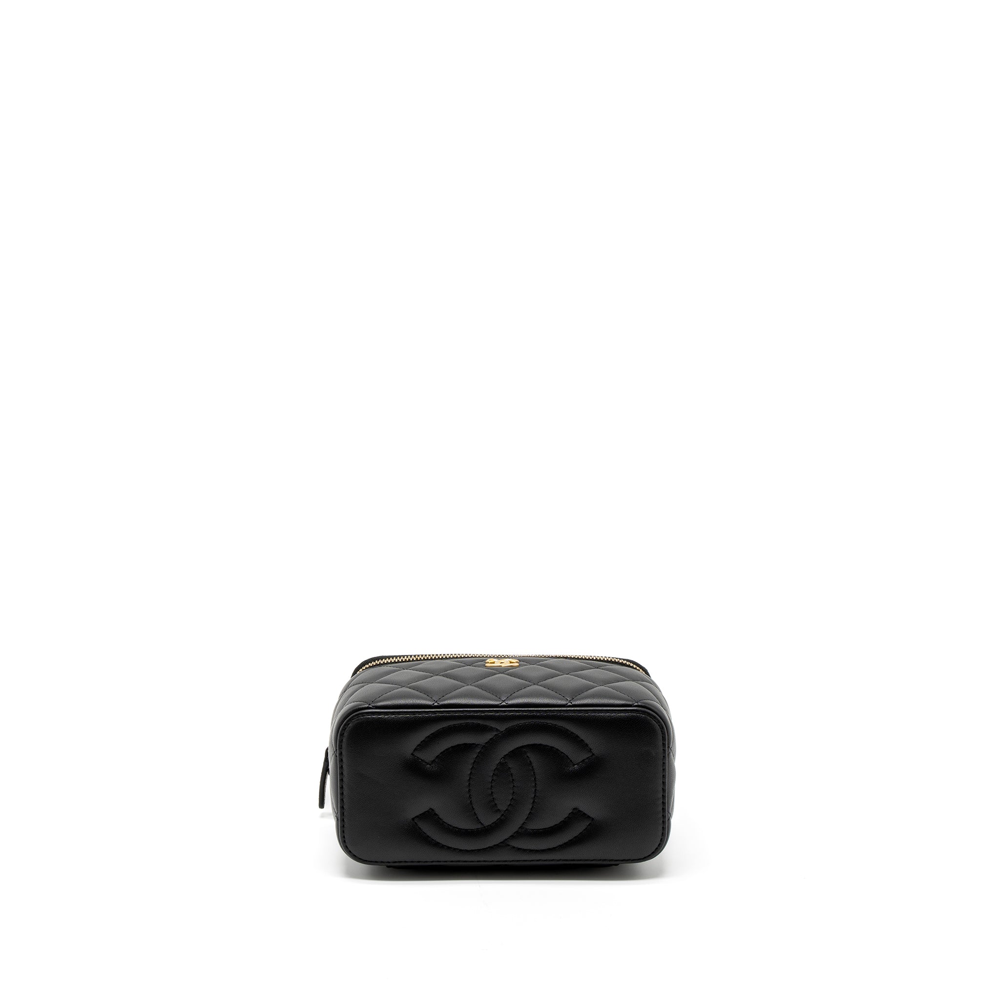 CHANEL PEARL CRUSH LONG VANITY WITH CHAIN LAMBSKIN BLACK GHW (MICROCHIP)