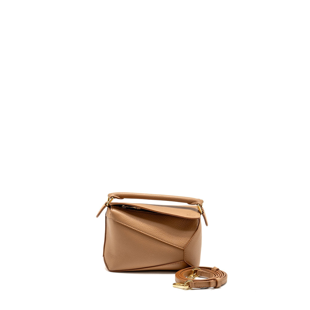 LOEWE MINI PUZZLE BAG SOFT GRAINED CALFSKIN TOFFEE GHW