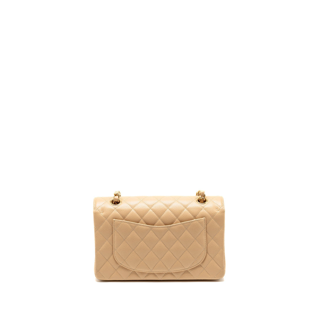 CHANEL SMALL CLASSIC DOUBLE FLAP BAG CAVIAR BEIGE GHW