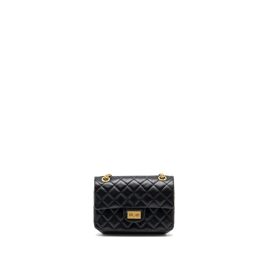 CHANEL MINI 2.55 REISSUE FLAP BAG AGED CALFSKIN BLACK GHW (MICROCHIP)