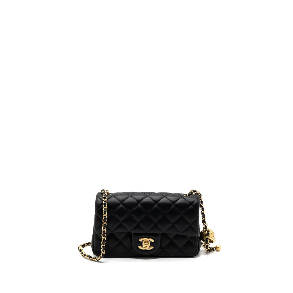 CHANEL 23K PEARL CRUSH MINI RECTANGULAR FLAP BAG LAMBSKIN BLACK GHW (MICROCHIP)