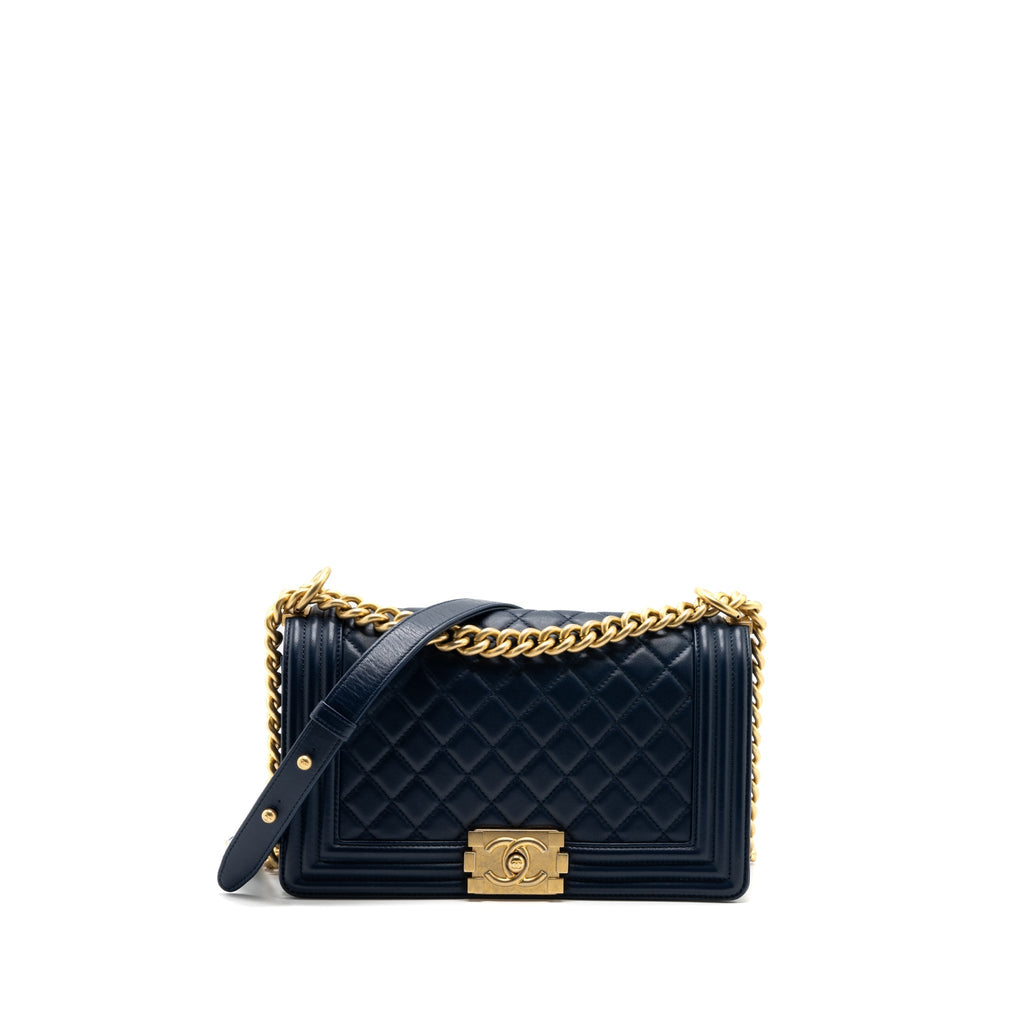 CHANEL MEDIUM BOY BAG LAMBSKIN DARK BLUE GHW