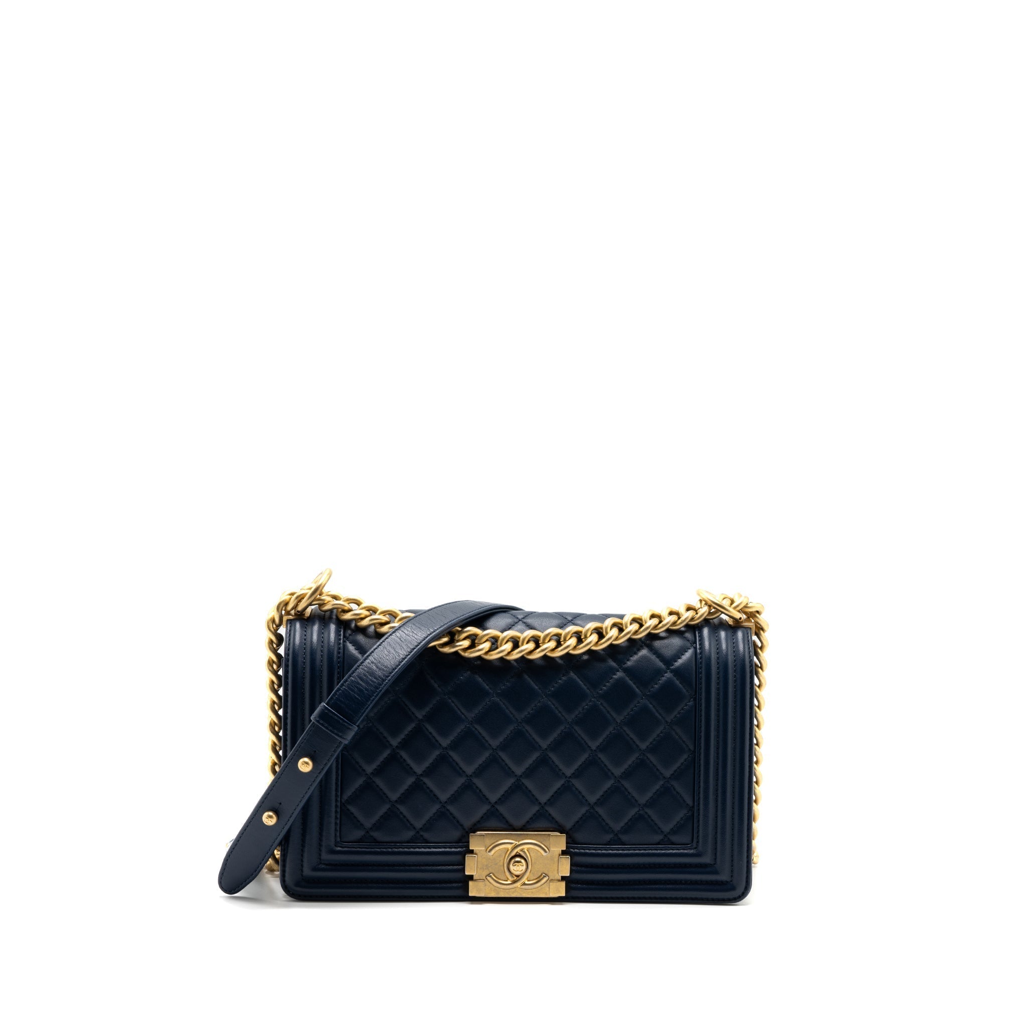 CHANEL MEDIUM BOY BAG LAMBSKIN DARK BLUE GHW