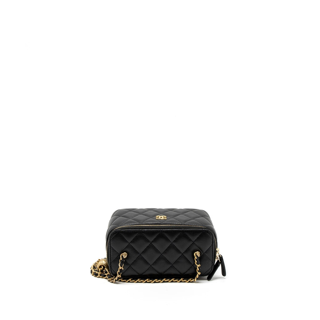 CHANEL PEARL CRUSH LONG VANITY WITH CHAIN LAMBSKIN BLACK GHW (MICROCHIP)