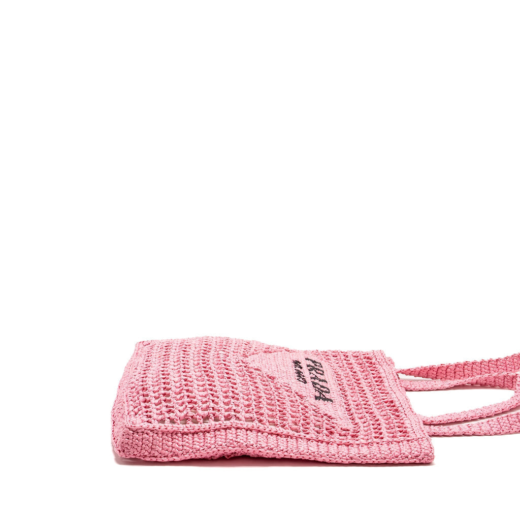 PRADA CROCHET TOTE BAG RAFFIA PINK
