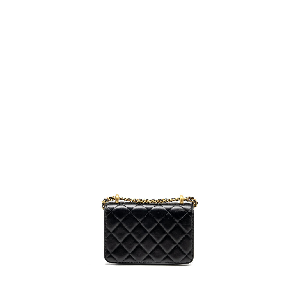 CHANEL GOLD CRUSH MINI FLAP BAG CALFSKIN BLACK GHW (MICROCHIP)