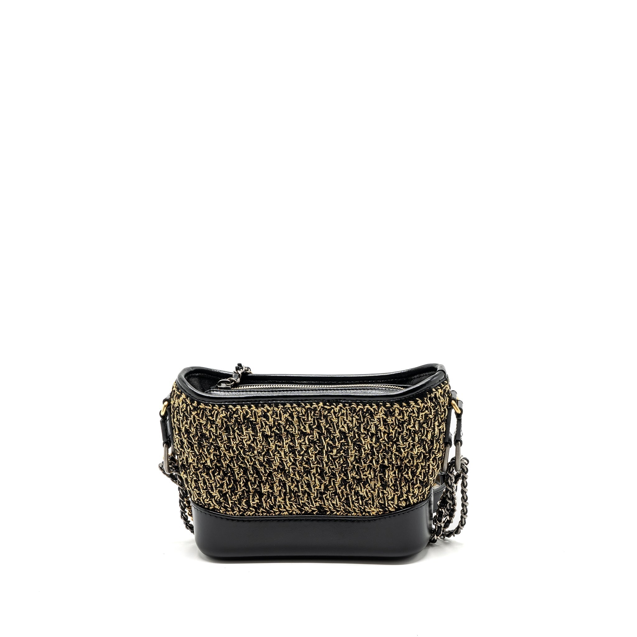 CHANEL SMALL GABRIELLE HOBO BAG LIMITED EDITION FABRIC/CALFSKIN BLACK / GOLD MULTICOLOUR HARDWARE