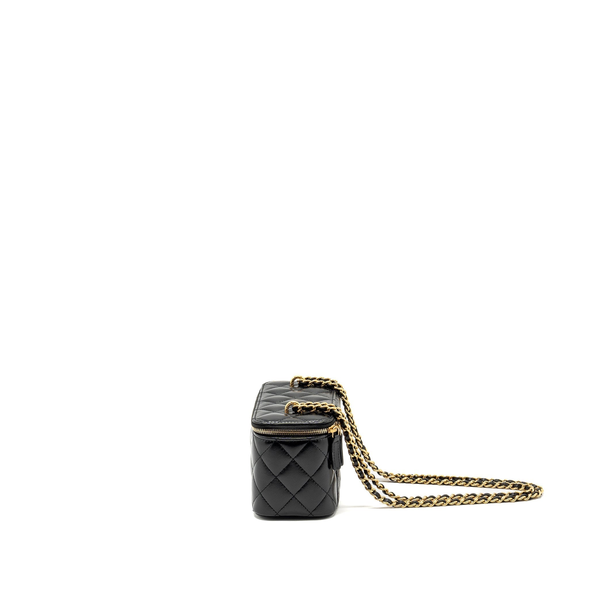 CHANEL 23C LONG VANITY WITH CHAIN SHINY LAMBSKIN BLACK GHW (MICROCHIP)