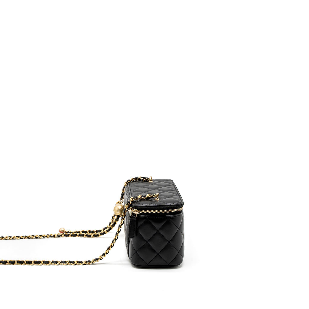 CHANEL PEARL CRUSH LONG VANITY WITH CHAIN LAMBSKIN BLACK GHW (MICROCHIP)