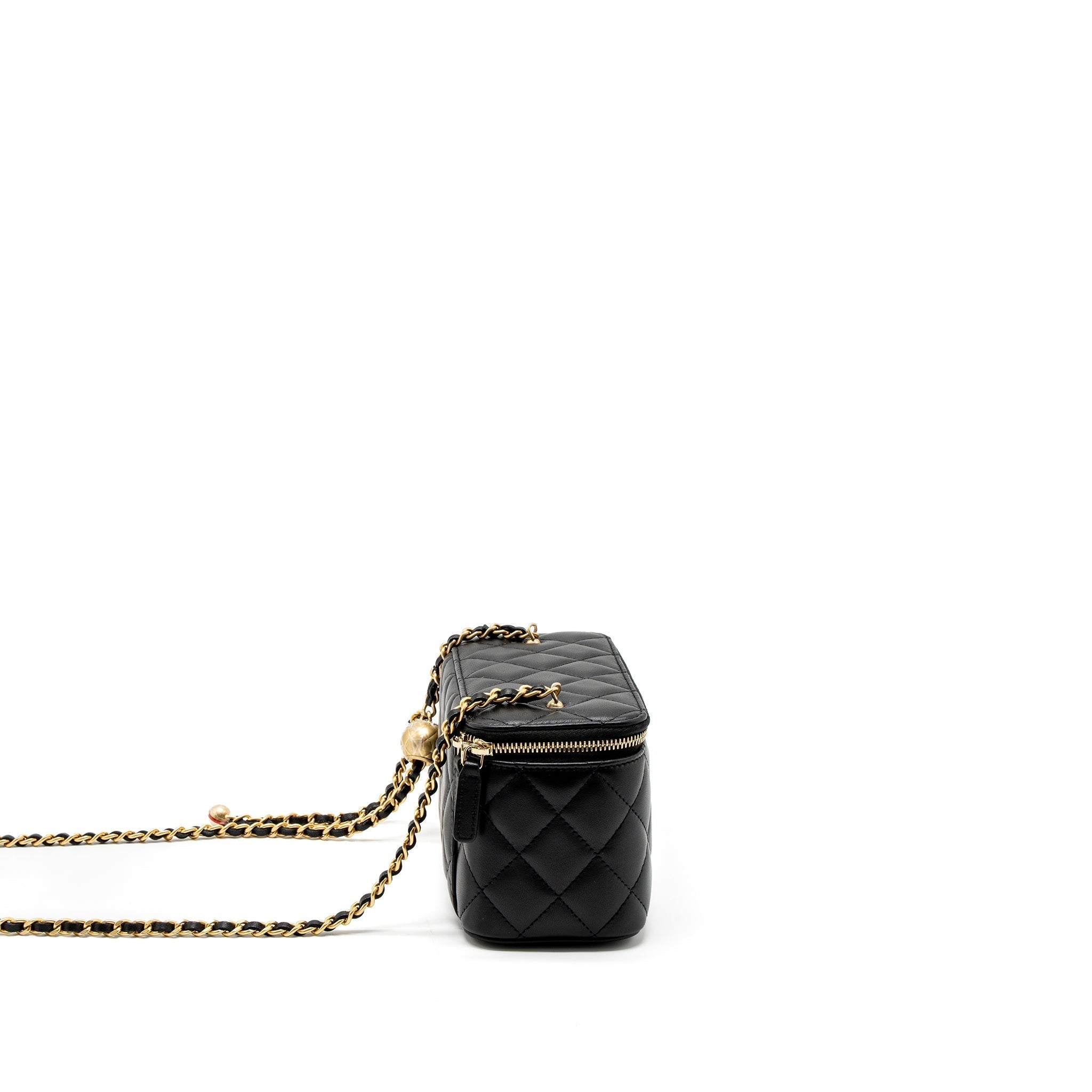 CHANEL PEARL CRUSH LONG VANITY WITH CHAIN LAMBSKIN BLACK GHW (MICROCHIP)