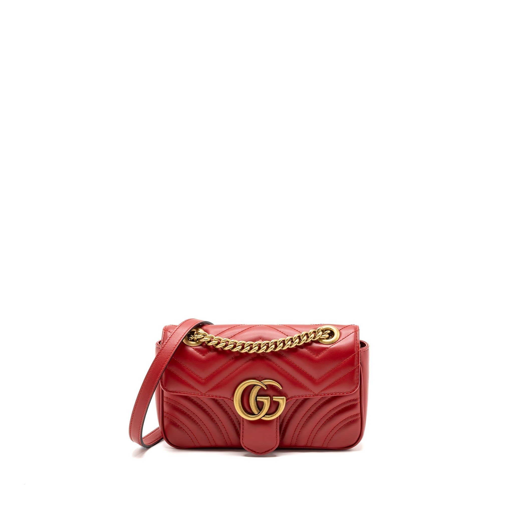 GUCCI MINI GG MARMONT MATELASSE CALFSKIN RED GHW