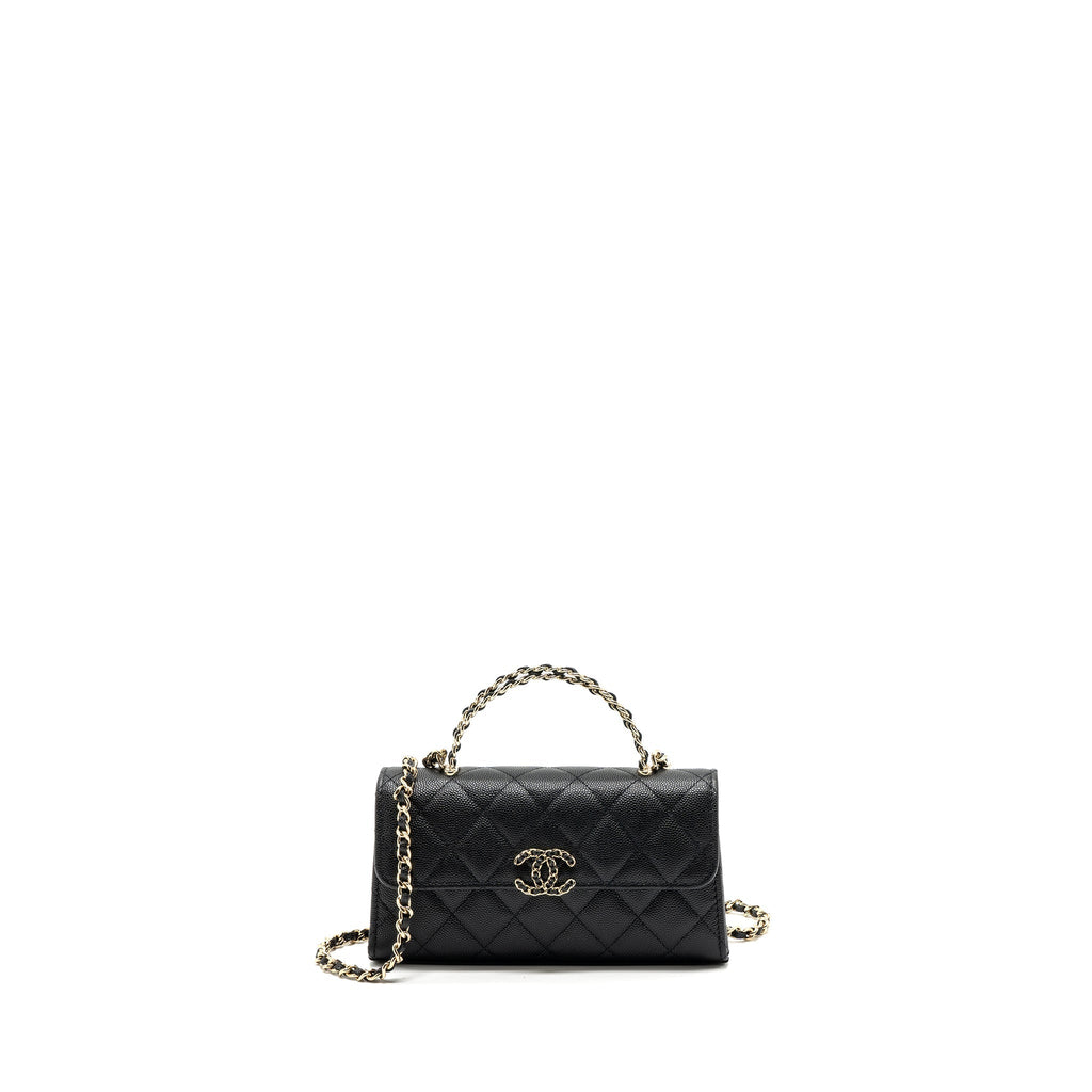 CHANEL 23P TOP HANDLE MINI FLAP BAG WITH CHAIN CAVIAR BLACK LGHW (MICROCHIP)