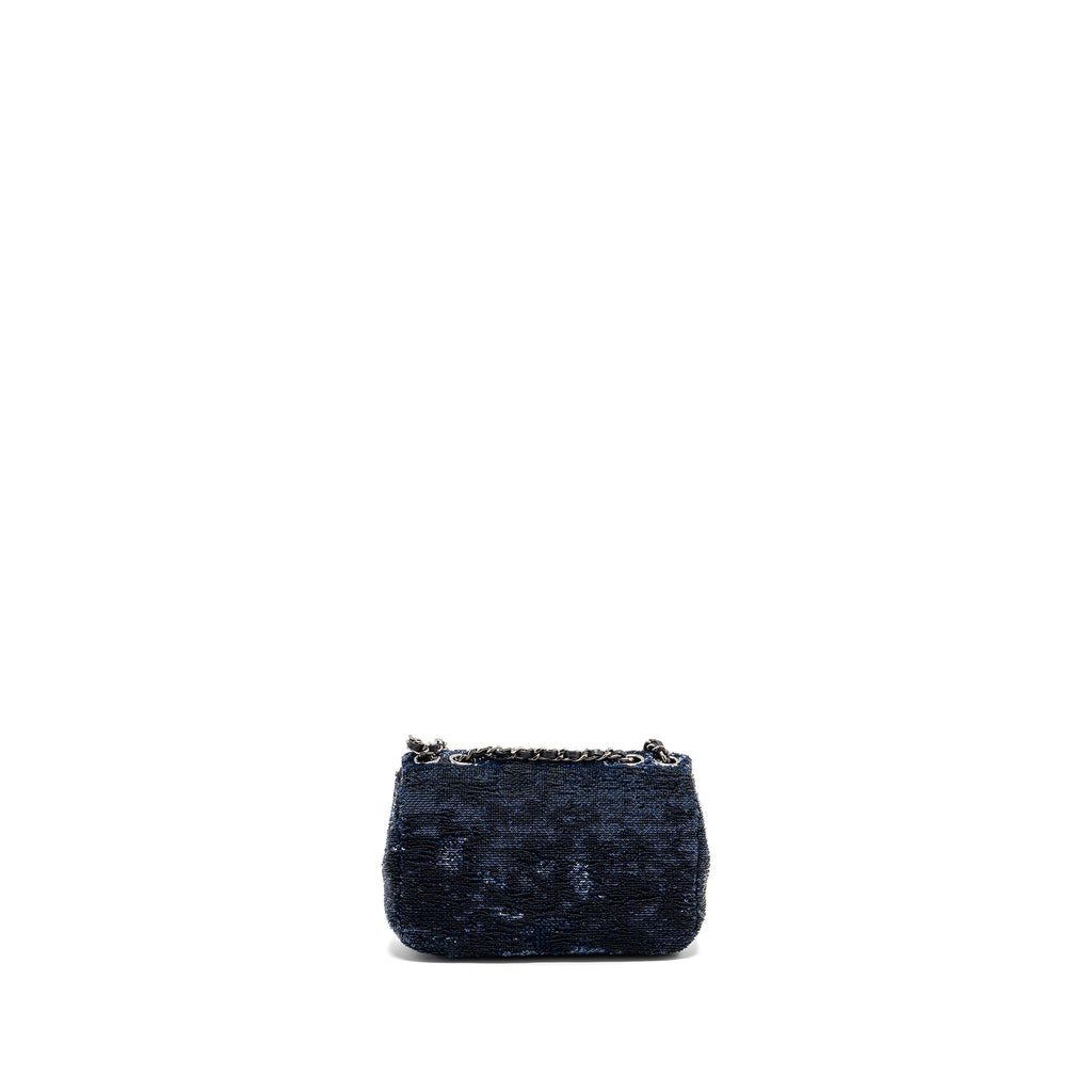 CHANEL SUPER MINI FLAP BAG SEQUIN DARK BLUE / BLACK SHW