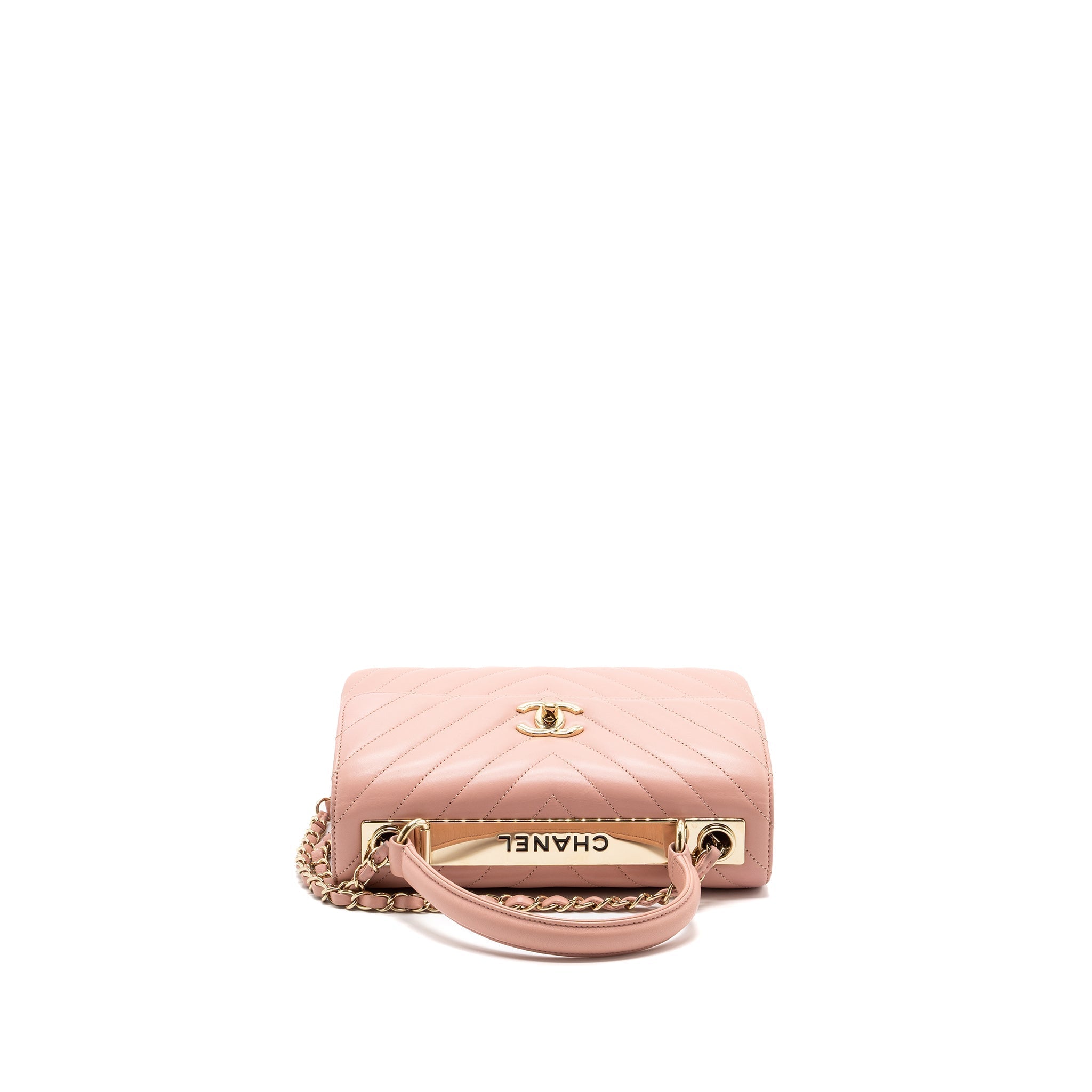 CHANEL CHEVRON TRENDY CC TOP HANDLE FLAP BAG LAMBSKIN LIGHT PINK LGHW