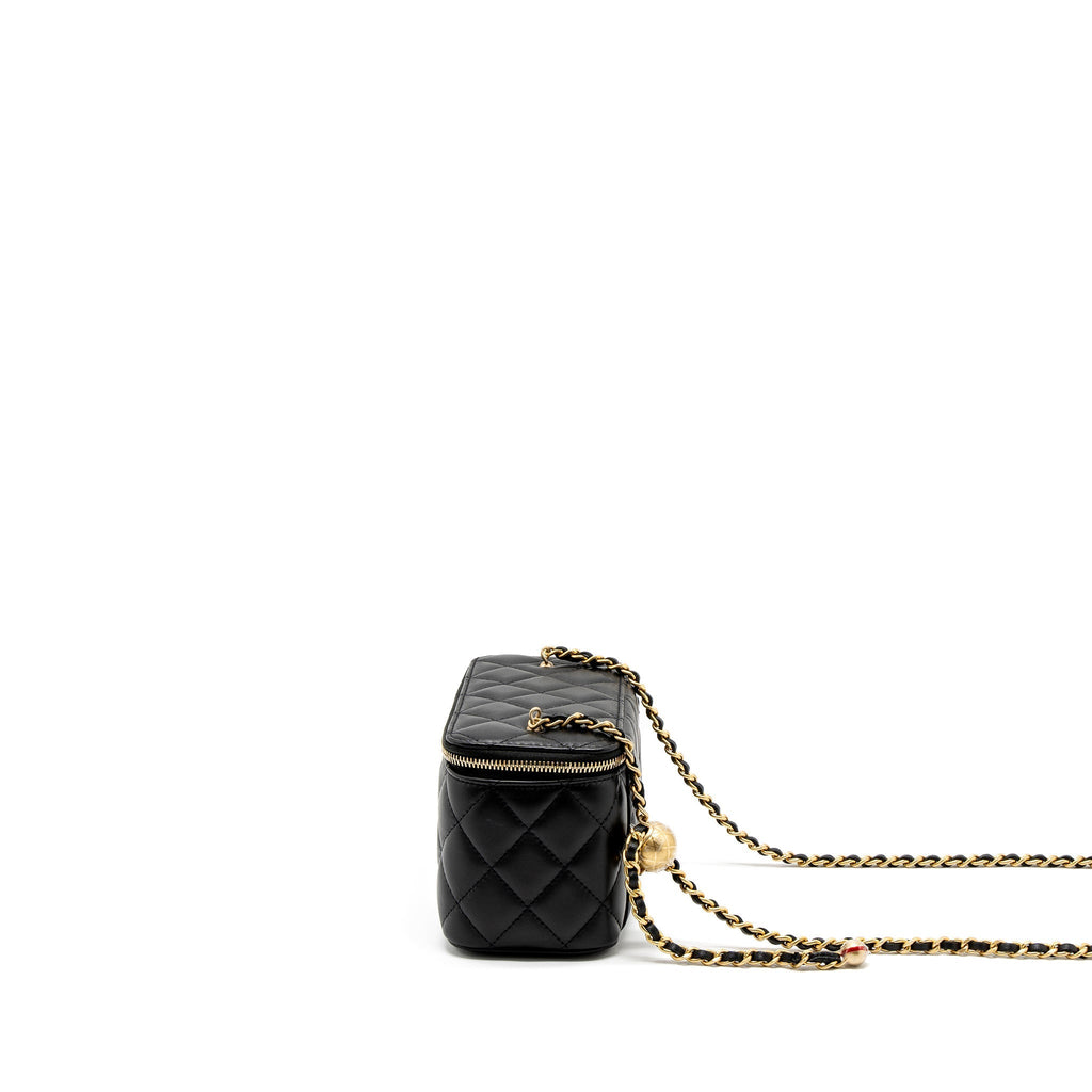 CHANEL PEARL CRUSH LONG VANITY WITH CHAIN LAMBSKIN BLACK GHW (MICROCHIP)