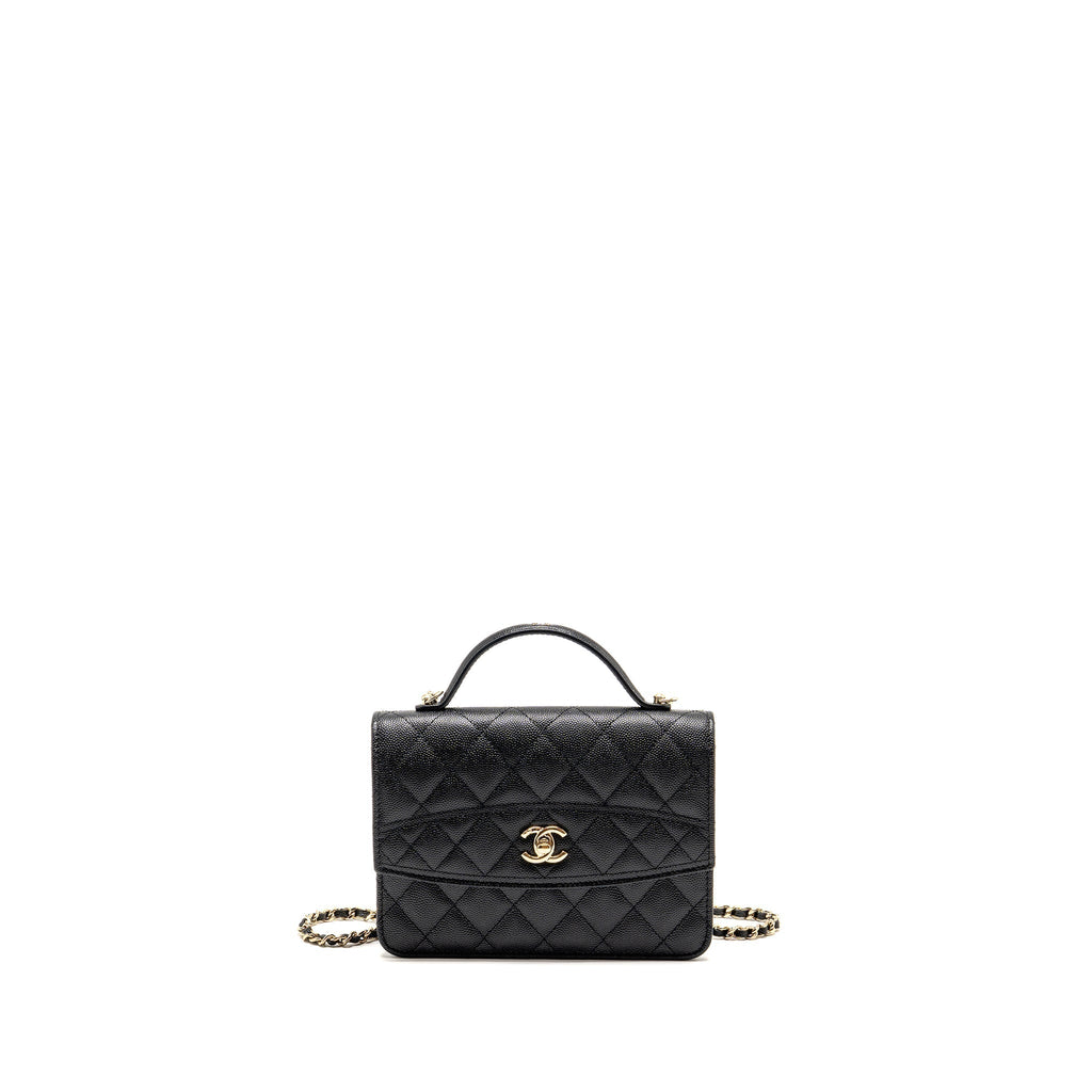 CHANEL 25C QUILTED CC TOP HANDLE MINI BACKPACK CAVIAR BLACK LGHW (MICROCHIP)