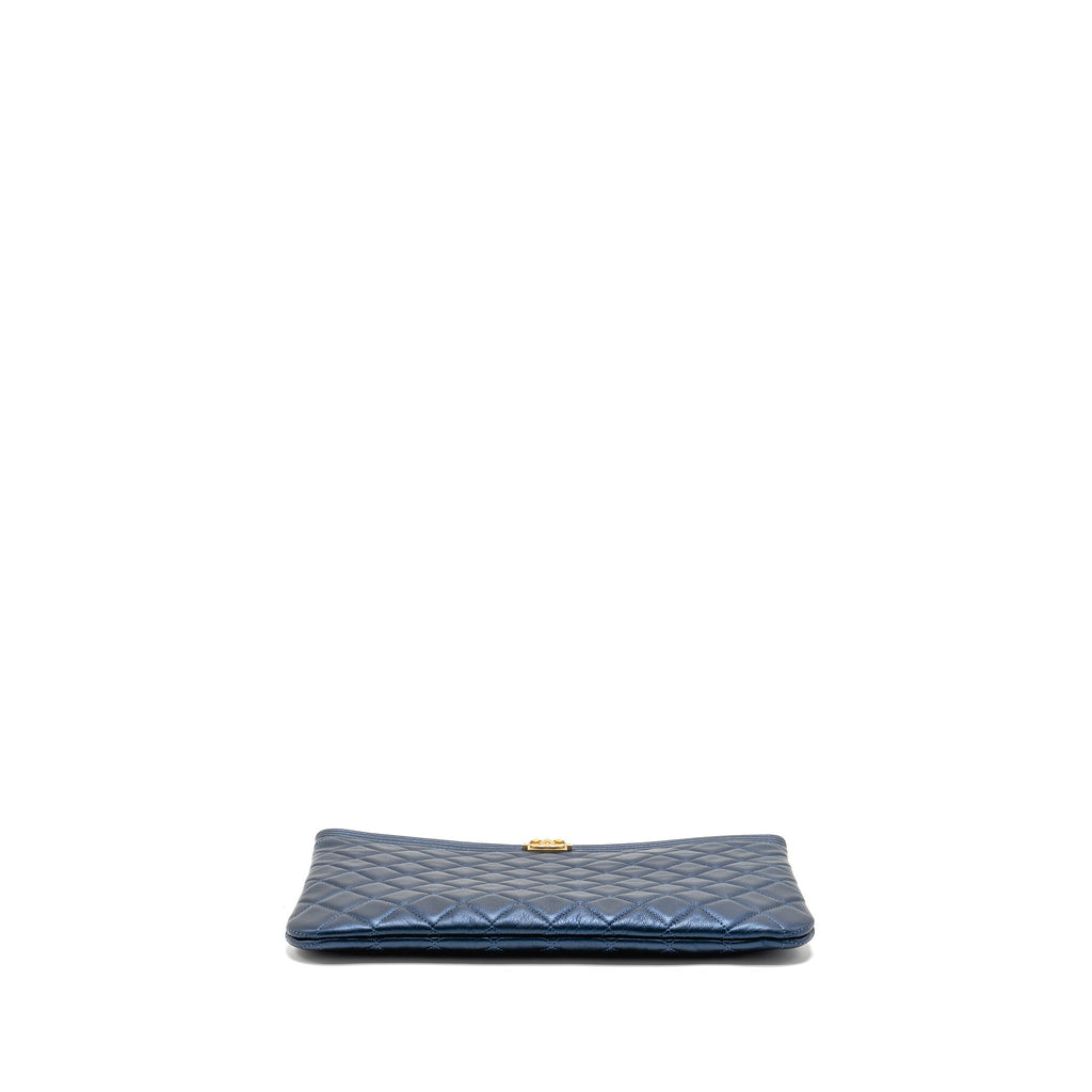 CHANEL BOY CLUTCH CALFSKIN PEARLY BLUE GHW