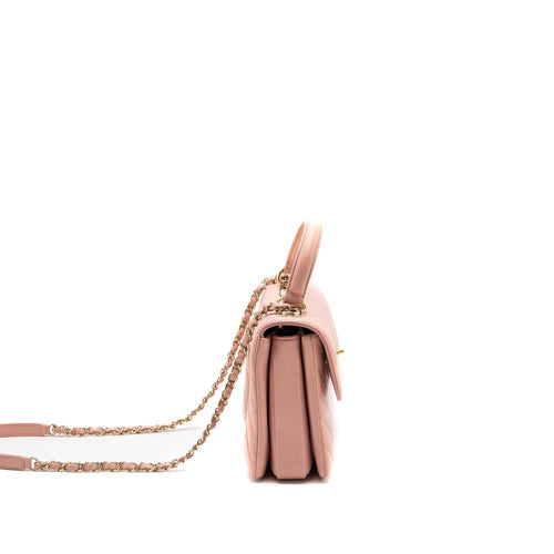 CHANEL CHEVRON TRENDY CC TOP HANDLE FLAP BAG LAMBSKIN LIGHT PINK LGHW
