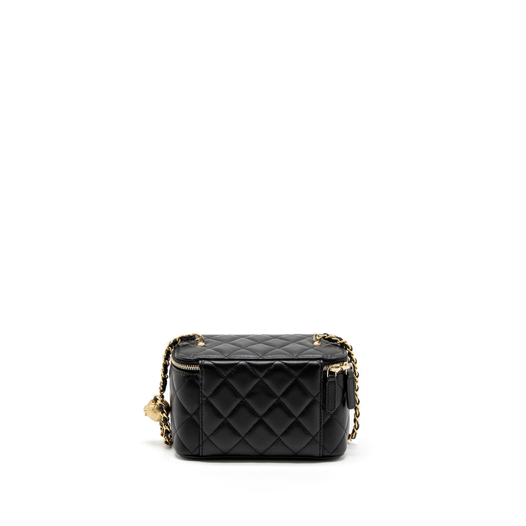 CHANEL PEARL CRUSH LONG VANITY WITH CHAIN LAMBSKIN BLACK GHW (MICROCHIP)