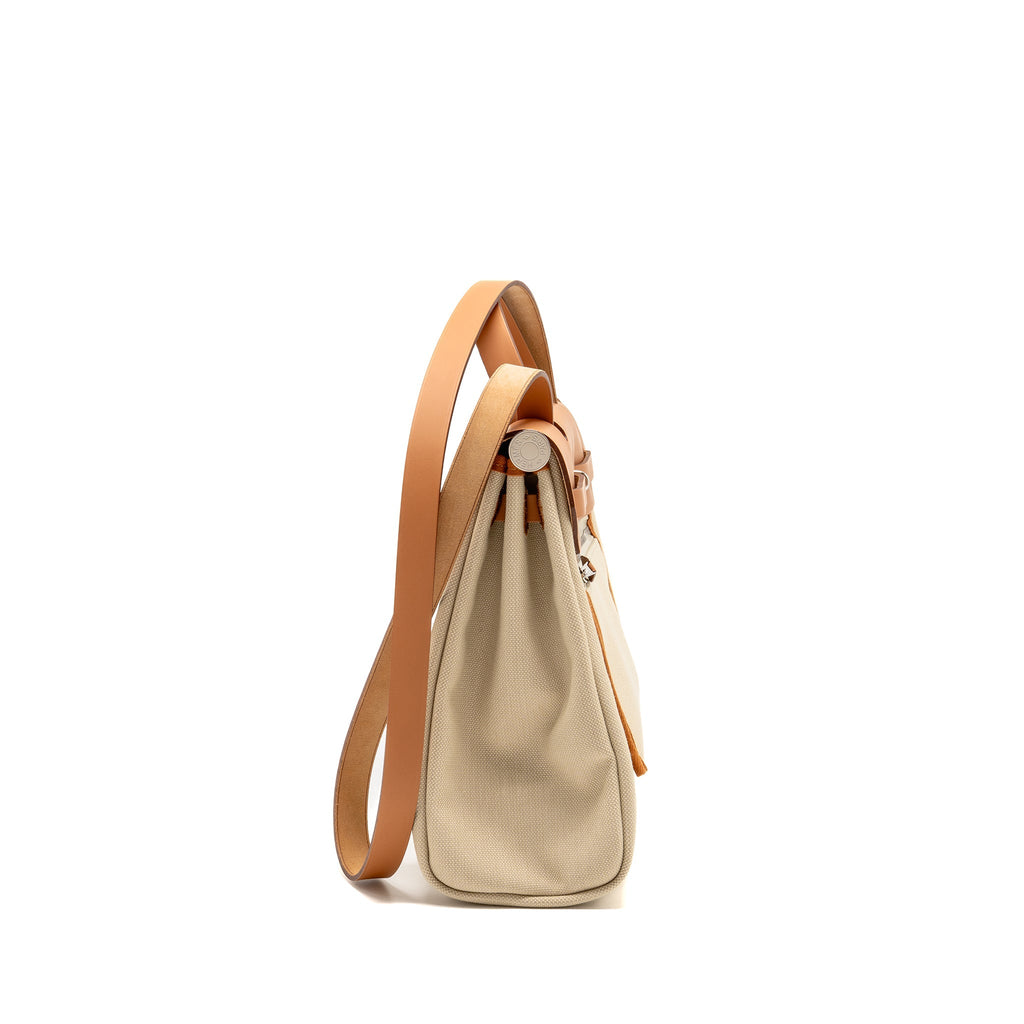 HERMES HERBAG 31 ZIP BAG CANVAS/HUNTER LEATHER BETON/NATURE SHW