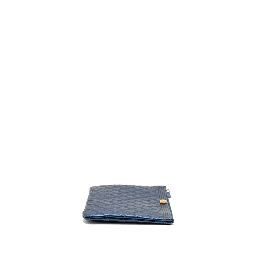 CHANEL BOY CLUTCH CALFSKIN PEARLY BLUE GHW