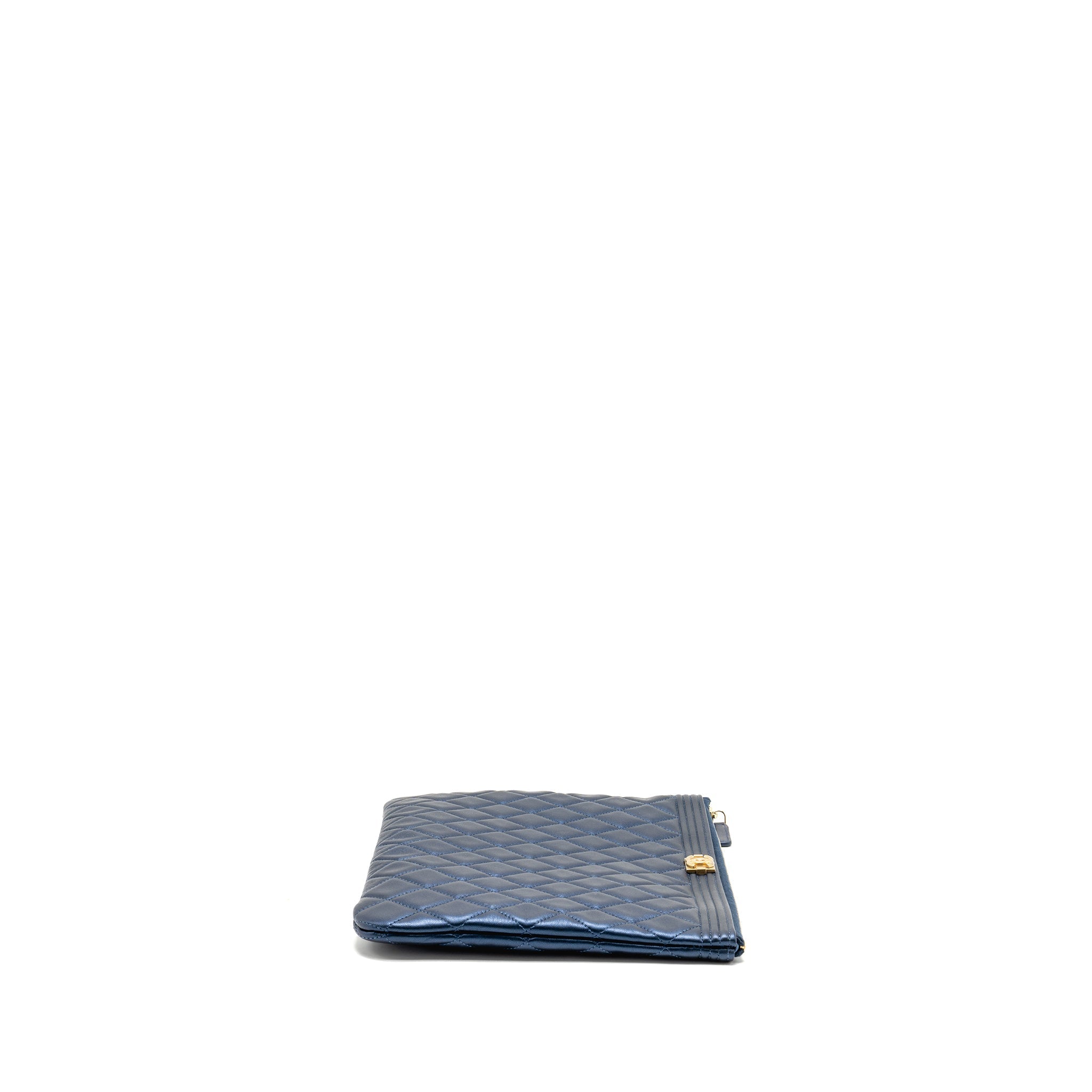 CHANEL BOY CLUTCH CALFSKIN PEARLY BLUE GHW