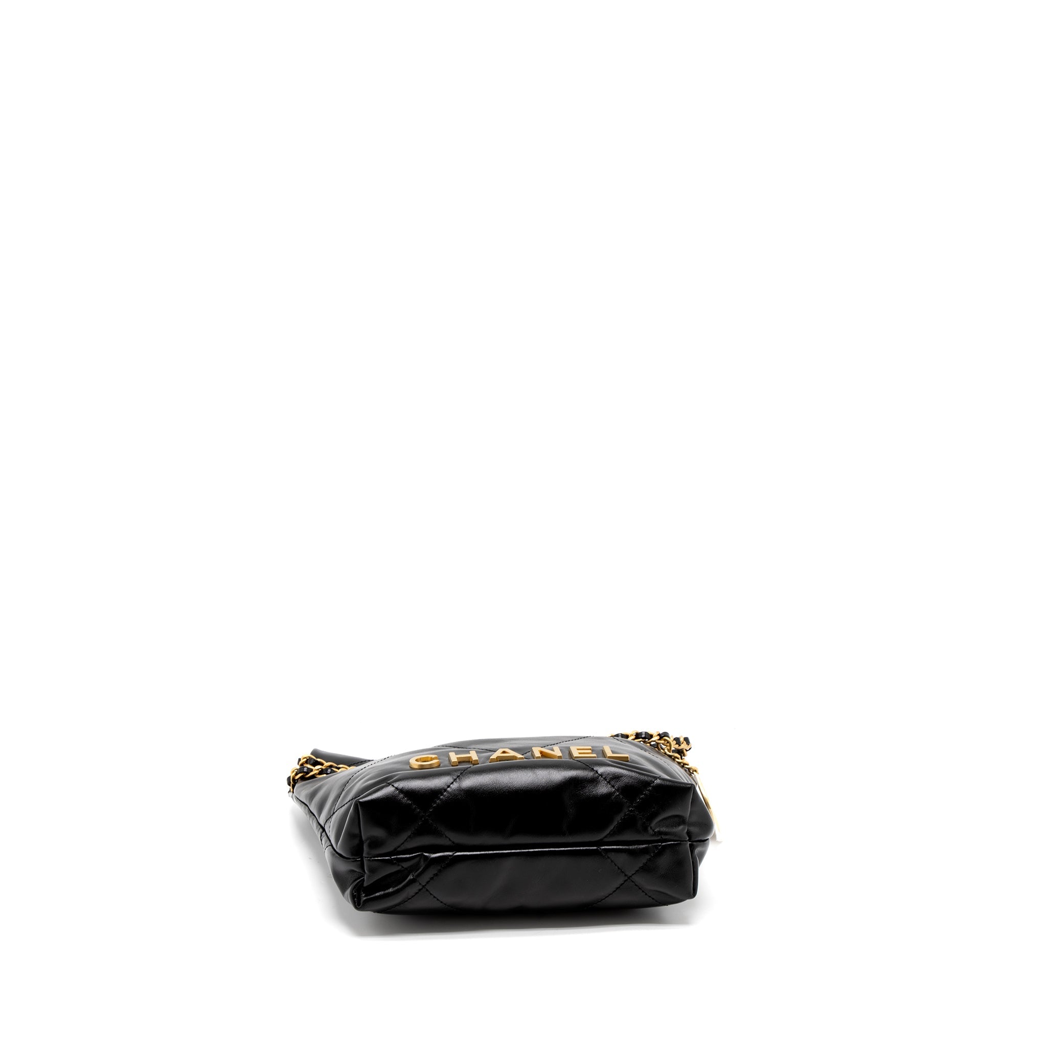 CHANEL 23S MINI 22 BAG SHINY CALFSKIN BLACK BRUSHED GHW (MICROCHIP)