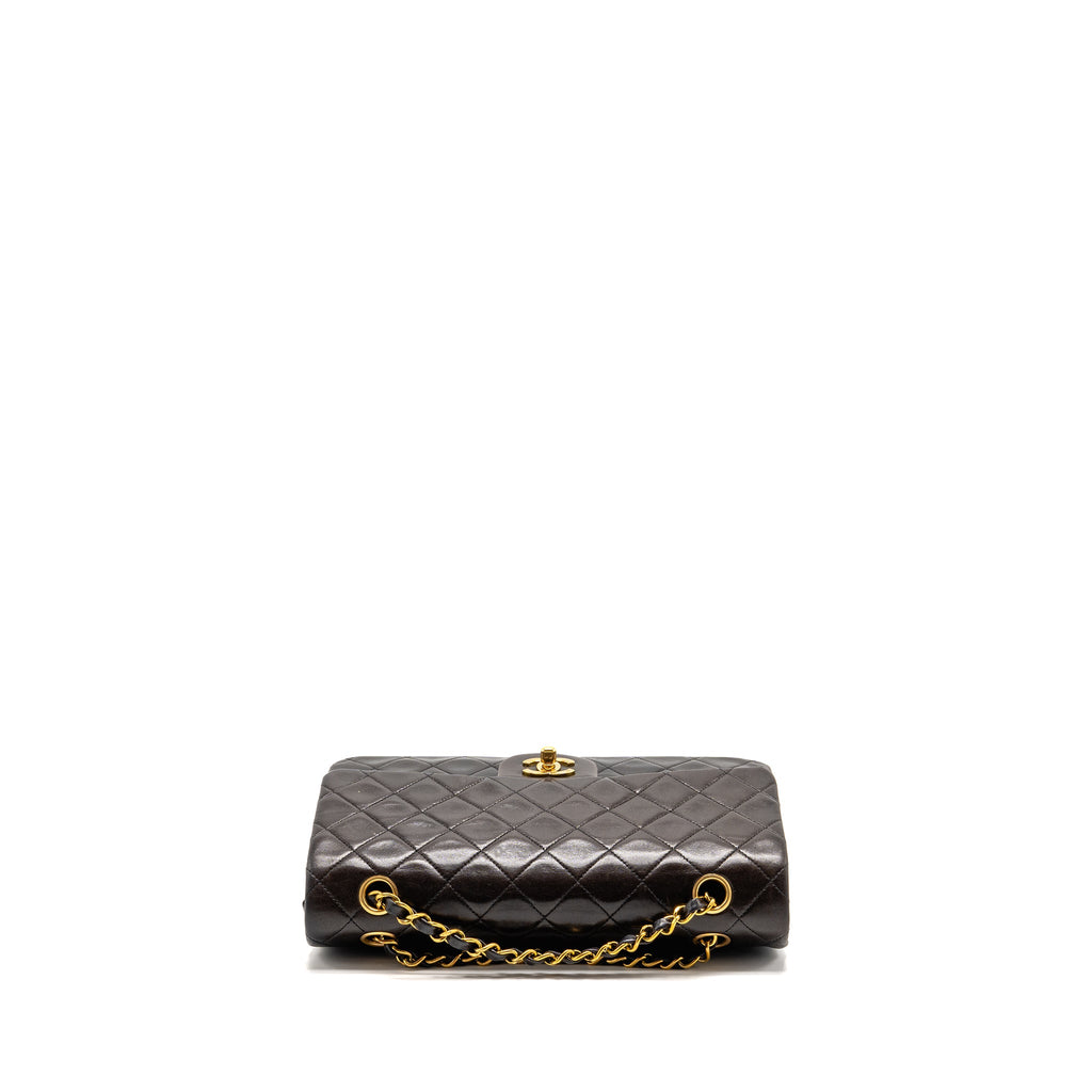 Chanel vintage medium classic double flap bag lambskin dark brown GHW