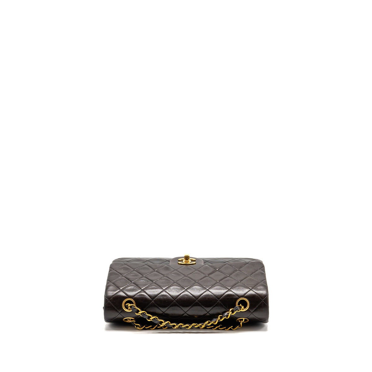 Chanel vintage medium classic double flap bag lambskin dark brown GHW