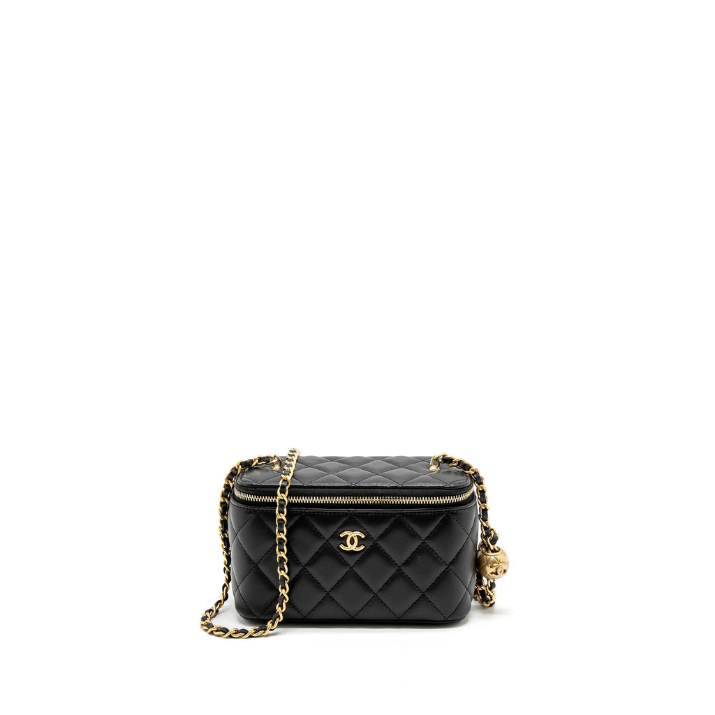 CHANEL PEARL CRUSH LONG VANITY WITH CHAIN LAMBSKIN BLACK GHW (MICROCHIP)