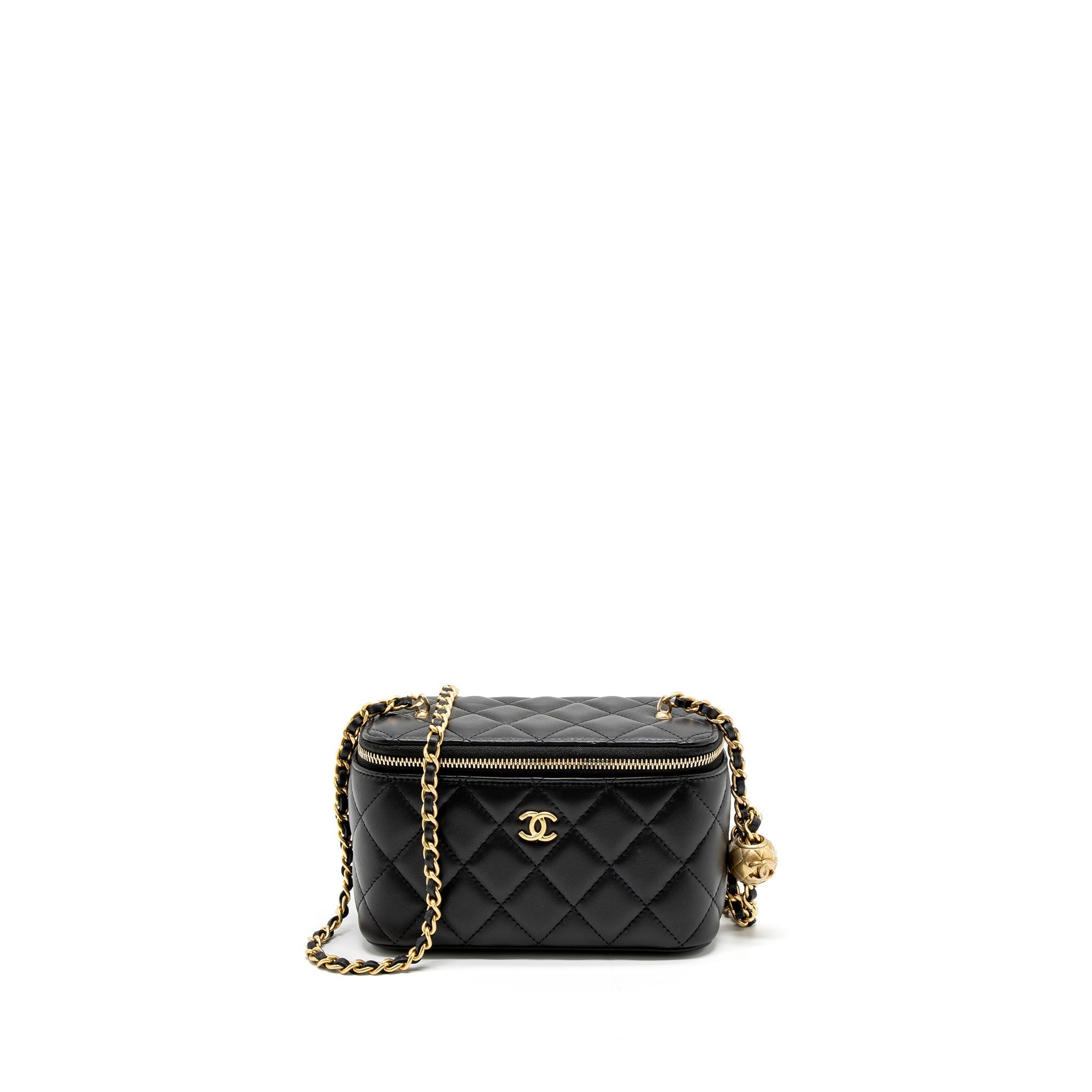 CHANEL PEARL CRUSH LONG VANITY WITH CHAIN LAMBSKIN BLACK GHW (MICROCHIP)