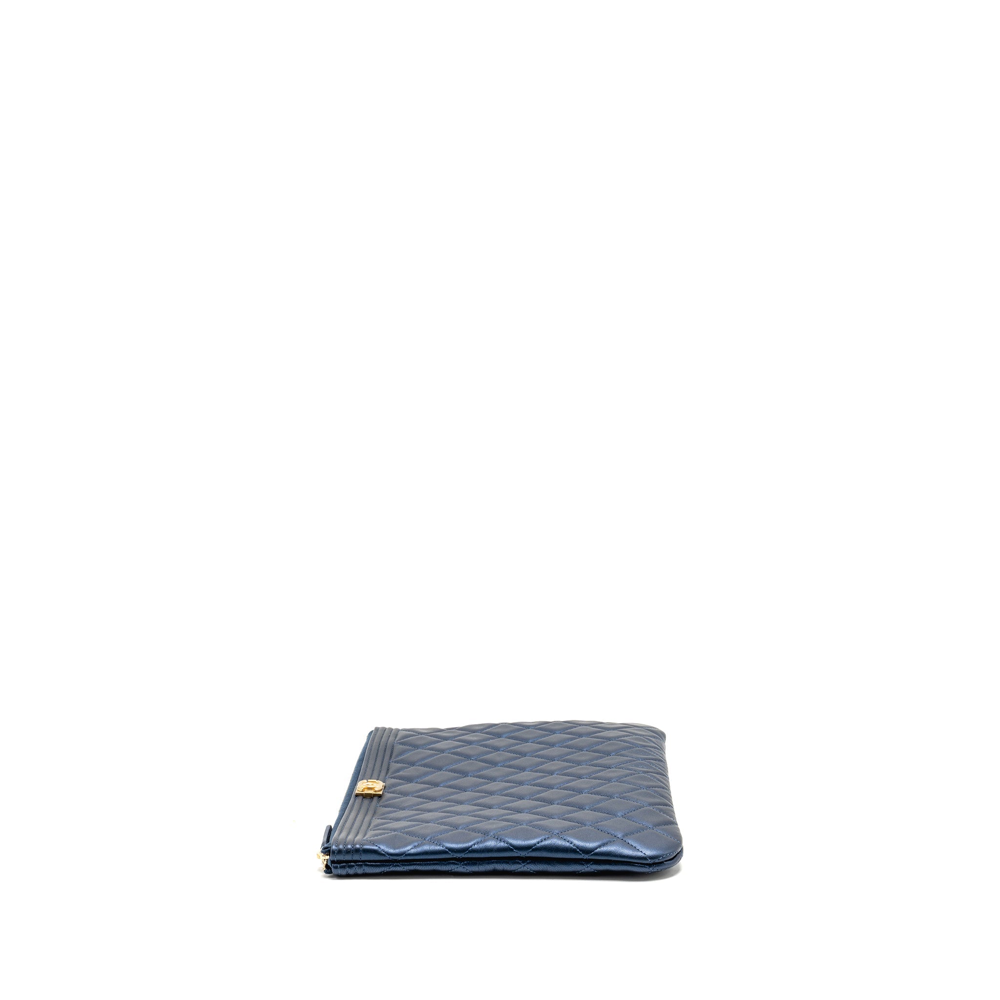 CHANEL BOY CLUTCH CALFSKIN PEARLY BLUE GHW