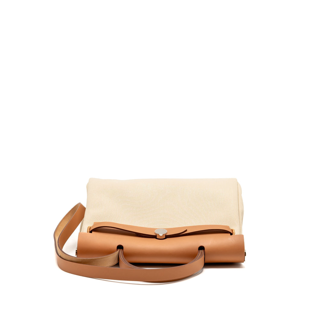HERMES HERBAG 31 ZIP BAG CANVAS/HUNTER LEATHER BETON/NATURE SHW
