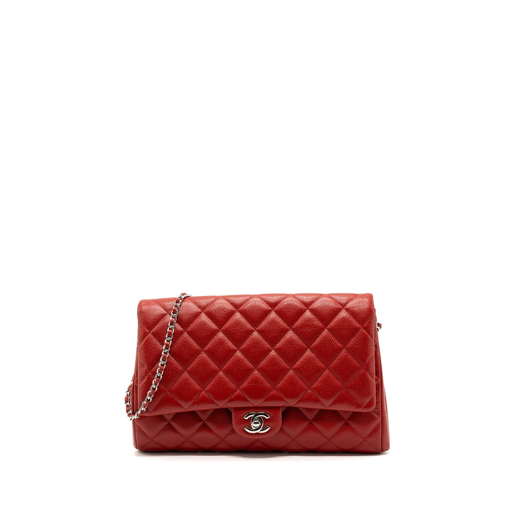 CHANEL TIMELESS FLAP CLUTCH WITH CHAIN CAVIAR RED SHW