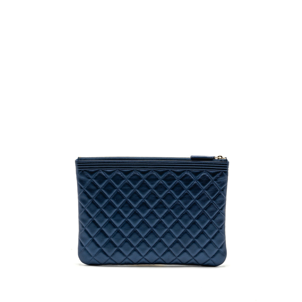 CHANEL BOY CLUTCH CALFSKIN PEARLY BLUE GHW