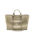 CHANEL DEAUVILLE TOTE BAG CANVAS BEIGE SHW (MICROCHIP)