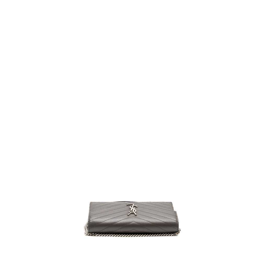 SAINT LAURENT/YSL ENVELOP CHAIN BAG CALFSKIN GREY SHW