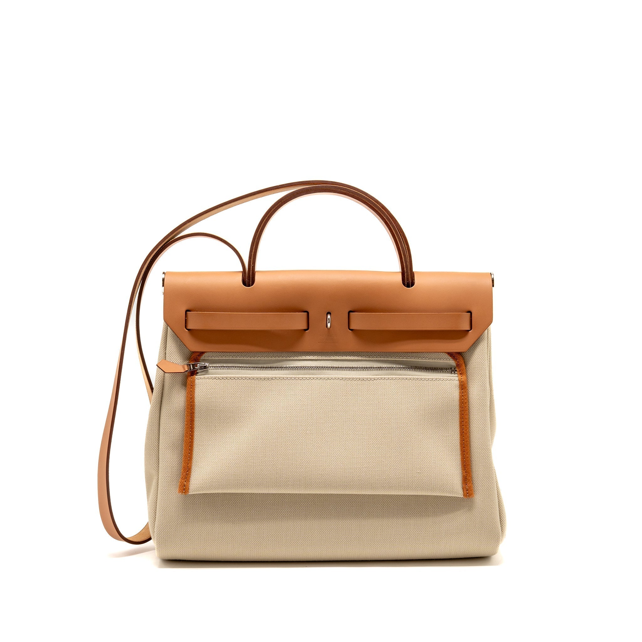 HERMES HERBAG 31 ZIP BAG CANVAS/HUNTER LEATHER BETON/NATURE SHW