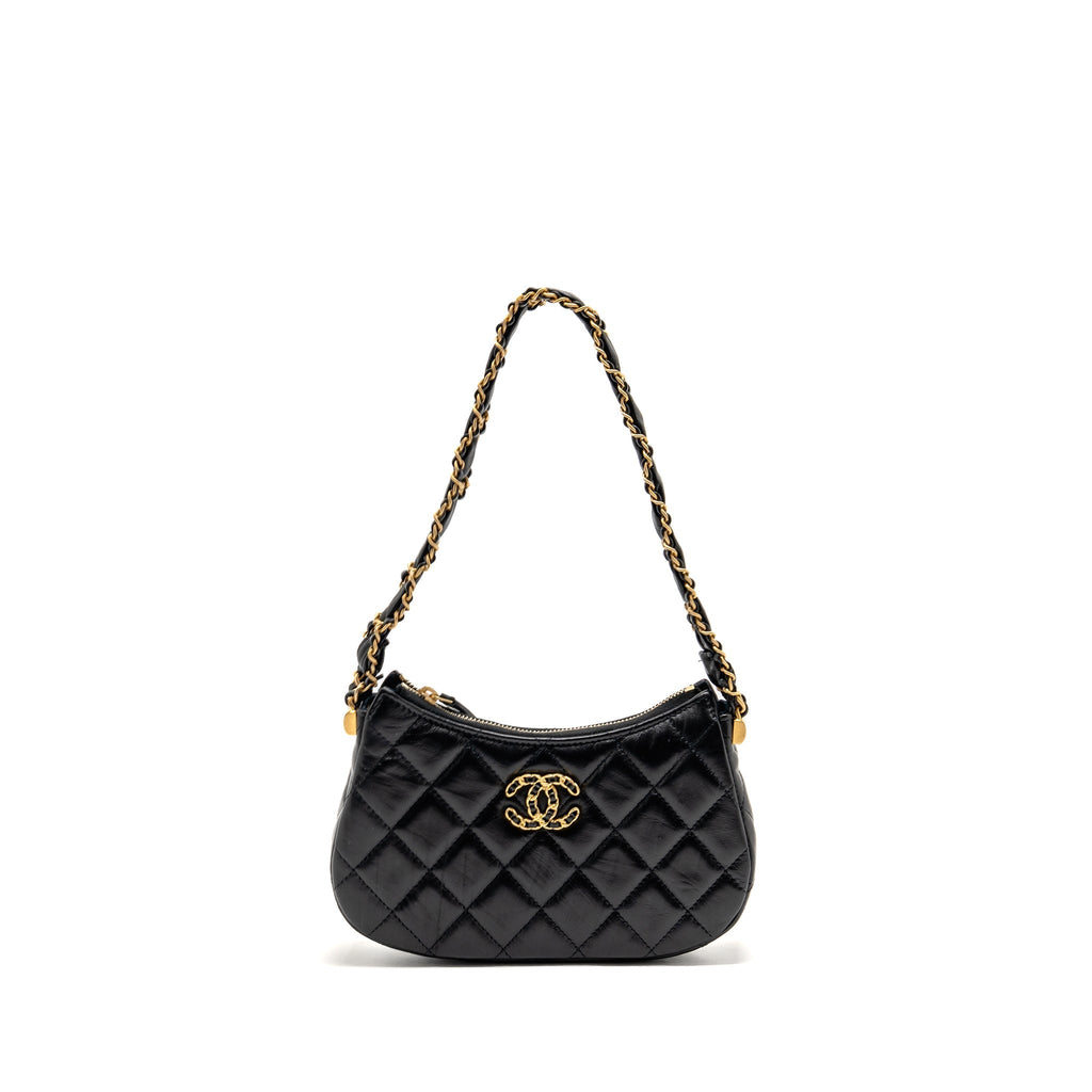 CHANEL 23K SMALL 19 HOBO SHOULDER BAG CALFSKIN BLACK GHW (MICROCHIP)