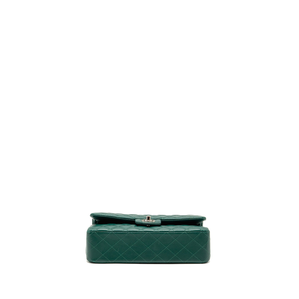 CHANEL MEDIUM CLASSIC DOUBLE FLAP BAG LAMBSKIN GREEN SHW