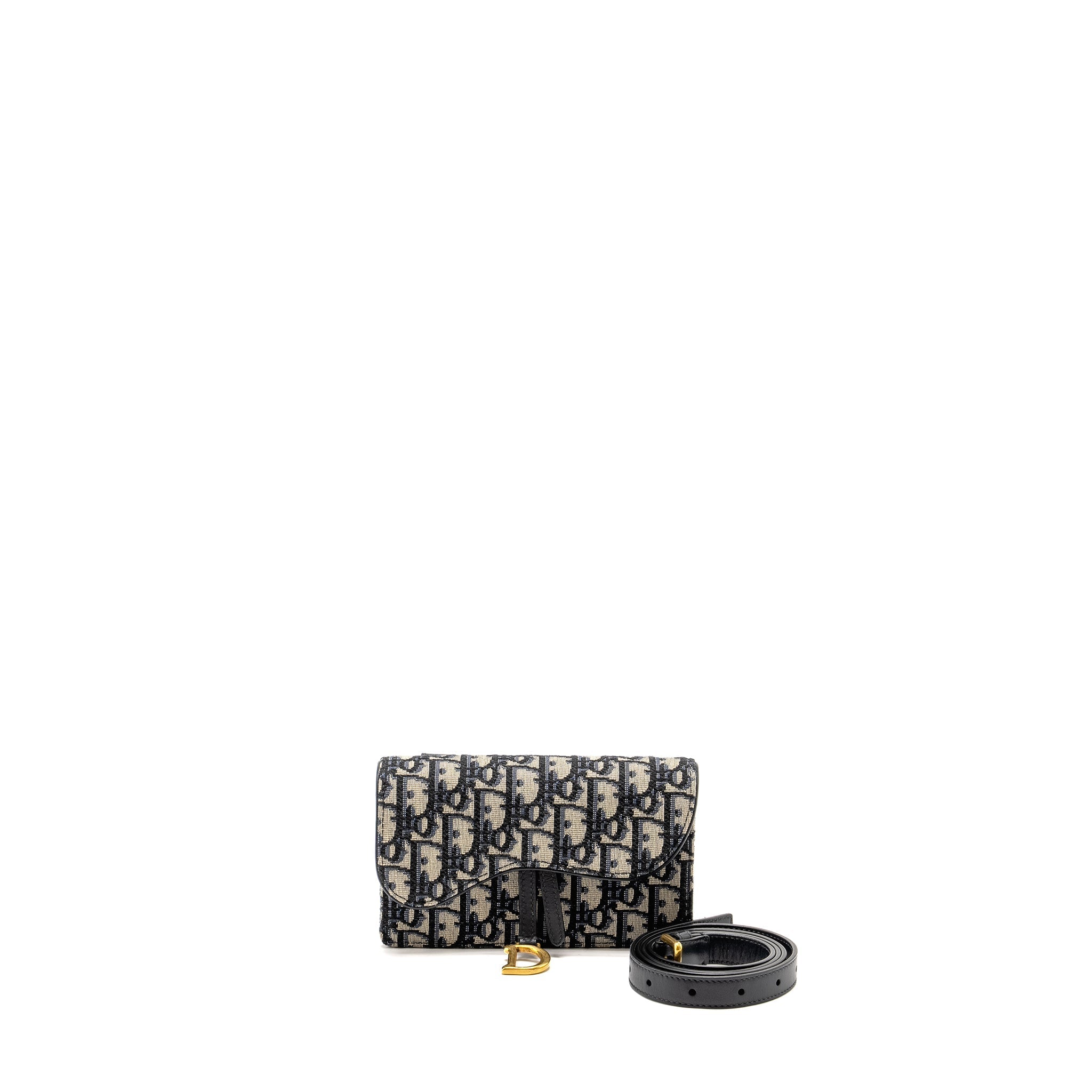 DIOR SADDLE BELT BAG/POUCH BLUE OBLIQUE JACQUARD CANVAS GHW