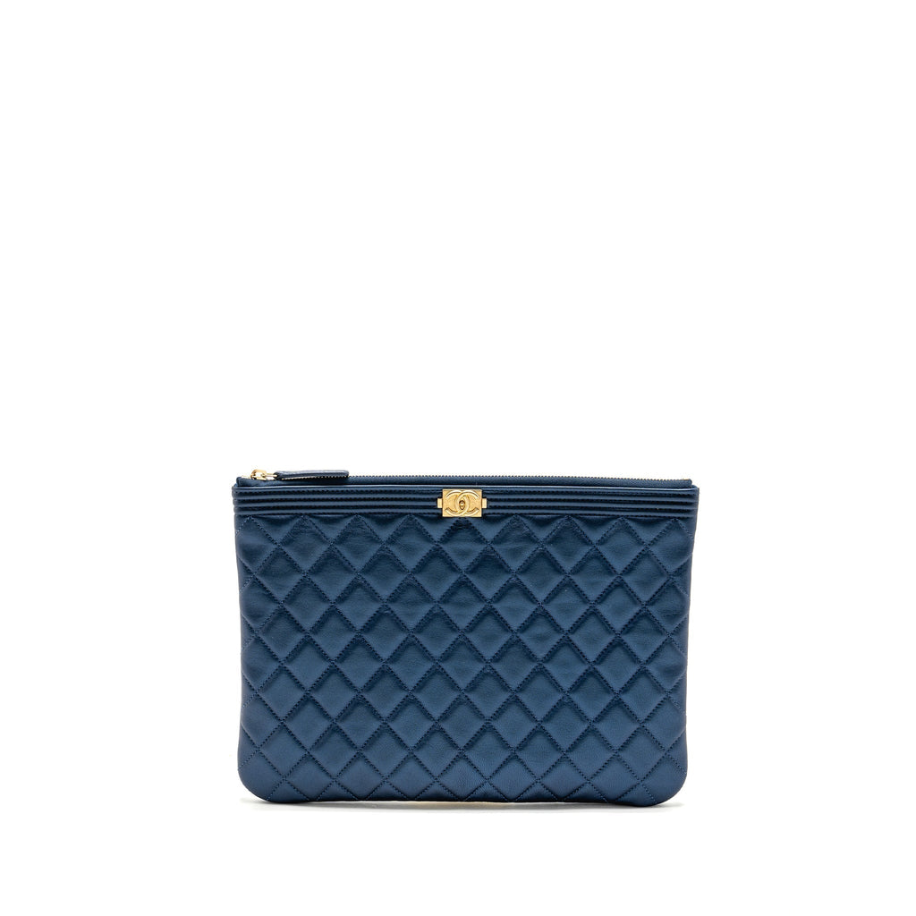 CHANEL BOY CLUTCH CALFSKIN PEARLY BLUE GHW